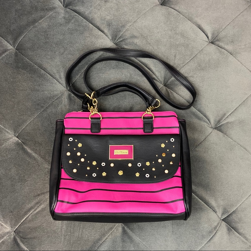 NWOT Betsey Johnson pink and black bag